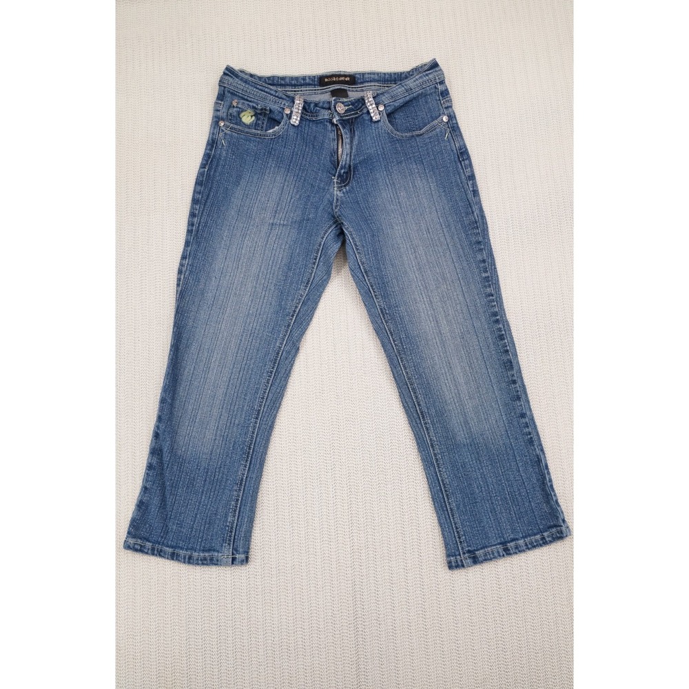 Rocawear Capri Jeans Womens 5 28 Waist Blue Denim Stretch Embroidered Streetwear